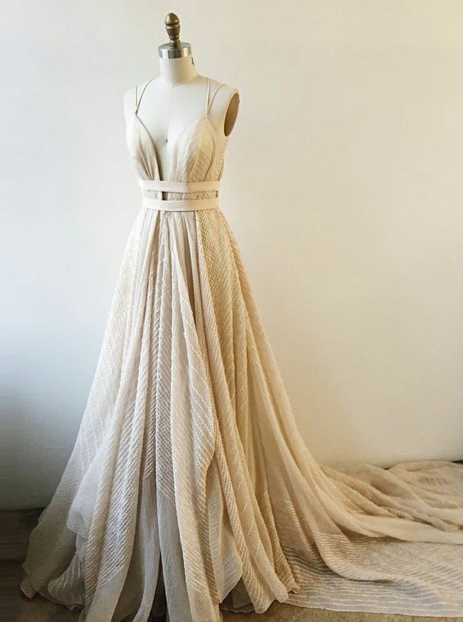 Flowy Champagne Prom Dresses