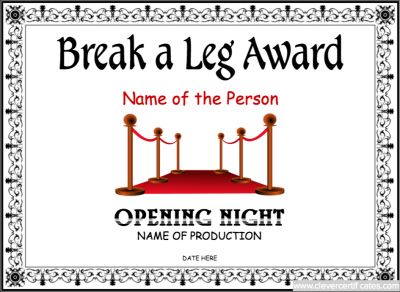 opening night certificate template free to customize and download