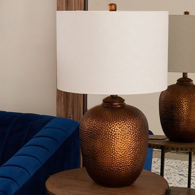 David Hunt Lighting Aztec Single Light Table Lamp With Hammered Copper Finish And Taupe Shade Table Lamp Base Lamp Lamp Bases