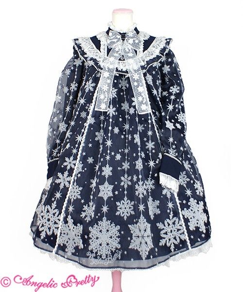 Angelic Pretty Jewelry Snow OP in Navy, Sax, or White | Angelic の激安 Angelic Pretty JEWELRY Snow ひざ丈ワンピース
