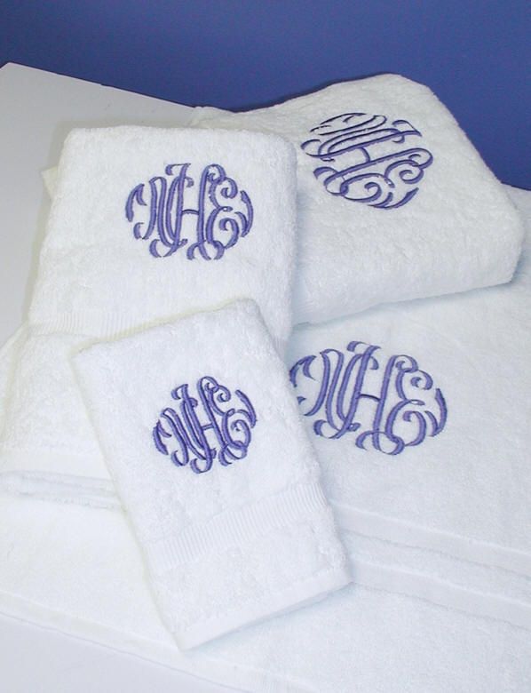 countess bath towel with olivia monogram shown at left shown are