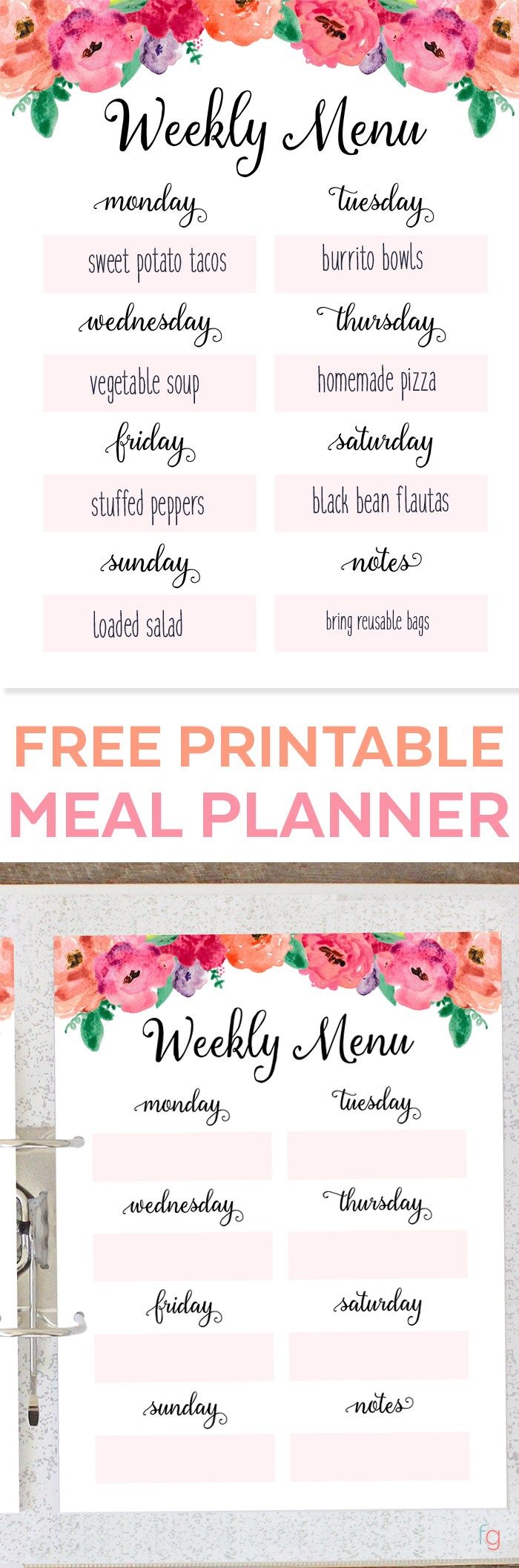 Weekly Meal Plan Printable Free Printable Weekly Meal Planner - Menu Plan Printable - Menu Planning Printable - Free Printables for Home - Organizing - Organization Ideas
