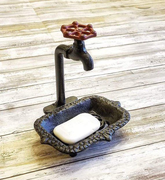 Rustic Water Pump Soap Dish Cast Iron Primitive Country Farmhouse Bathroom Decor