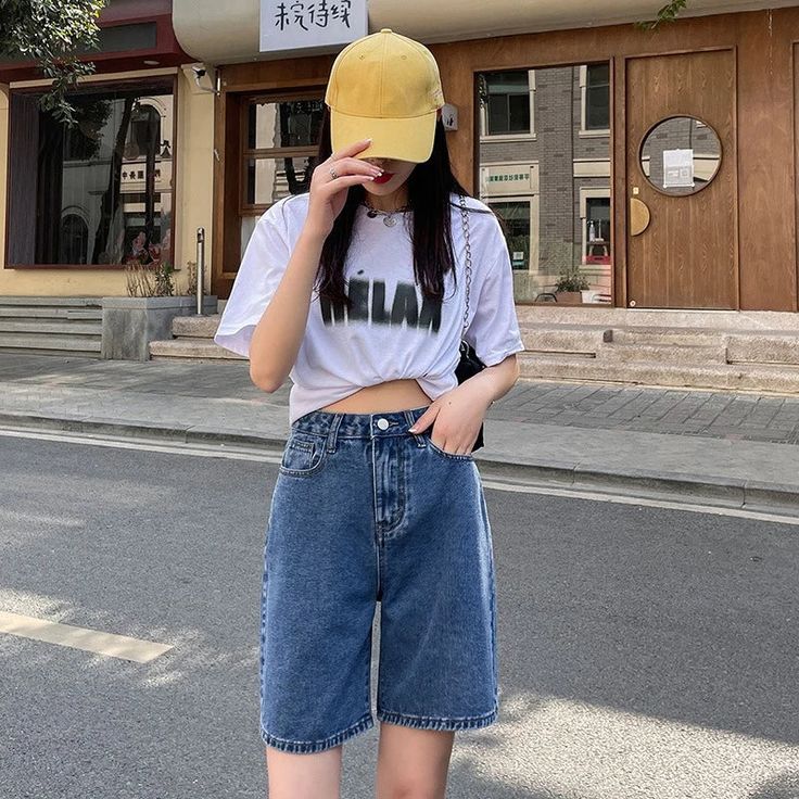 Korean Style Classic Denim Shorts Women Summer Blue High