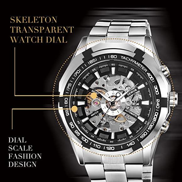 A ALPS Montres, Montres Mécaniques pour Hommes Montre Mécanique Skeleton Punk avec Bracelet en Acier Inoxydable (Silver) A ALPS Montres, Montres Mécaniques pour Hommes Montre Mécanique Skeleton Punk avec Bracelet en Acier Inoxydable (Silver)