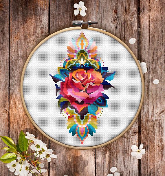This is modern cross-stitch pattern of Mandala Rose for instant download. You wi… This is modern cross-stitch pattern of Mandala Rose for instant download. You wi…