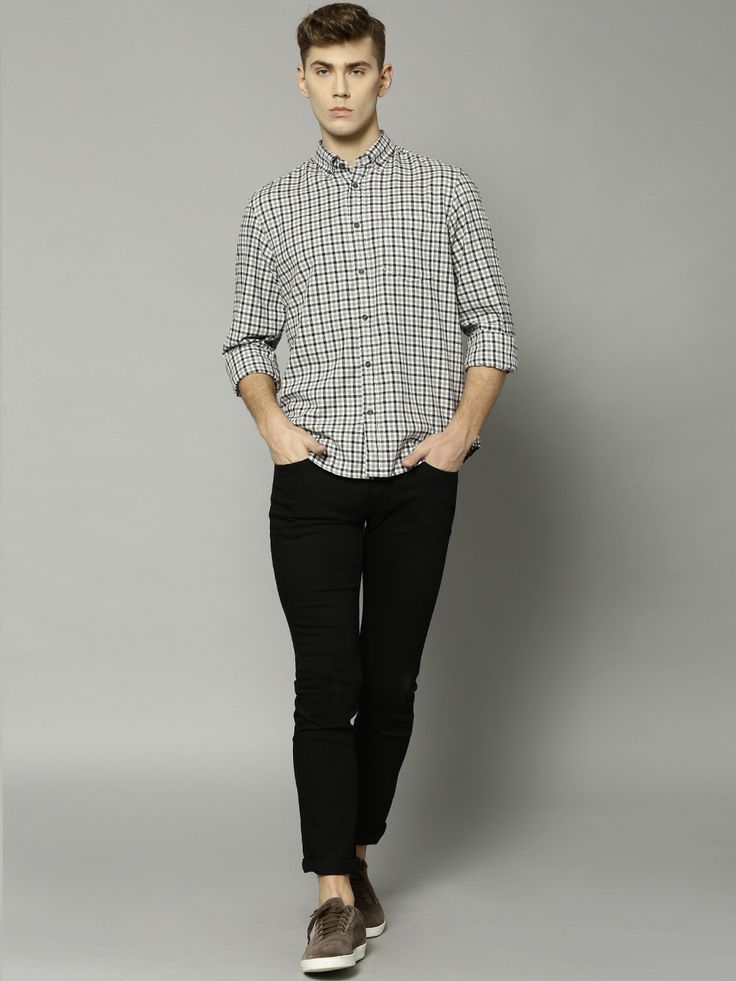 H&M Long Sleeve Shirt white-black check pattern casual look Fashion Formal Shirts Long Sleeve Shirts