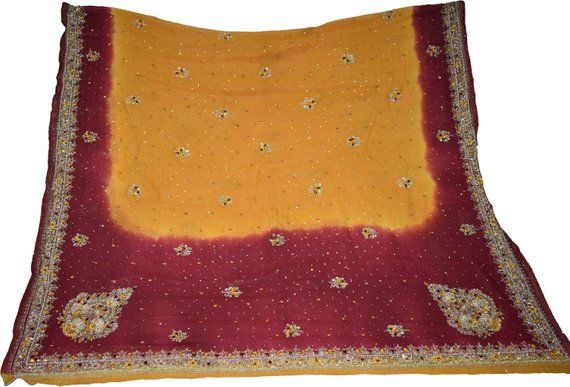 Vintage Dupatta Hand Embroidery Georgette Black Long Stole Antique Zari Work