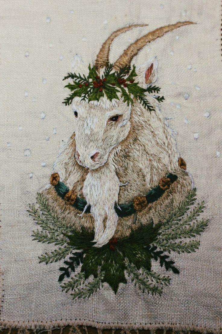 Yule Goat Embroidery Holiday Hand Embroidered Art Wall Hanging | Etsy in 2020 | Embroidered art How To Make A Yule Goat