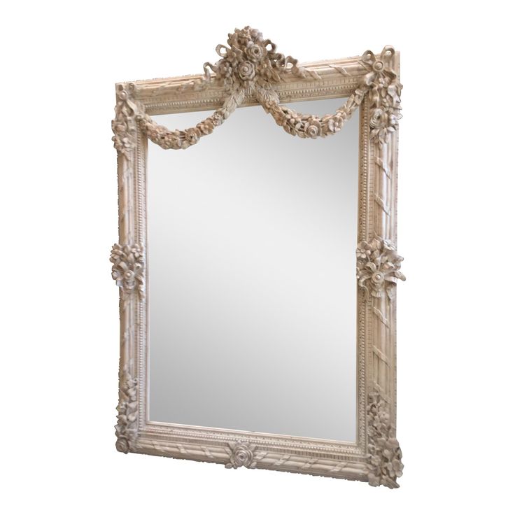 Antique Style White Washed French Mirror For Mirrors Antique Style White Washed French, Whitewashed Shabby Chic Mirror