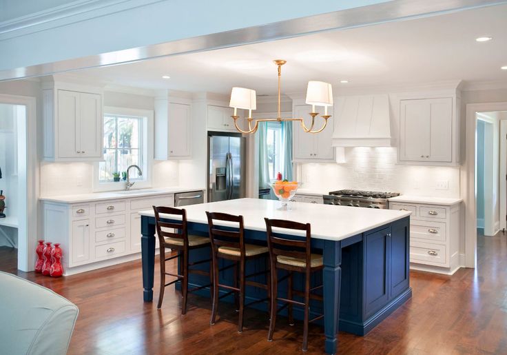 kitchen design with blue center island