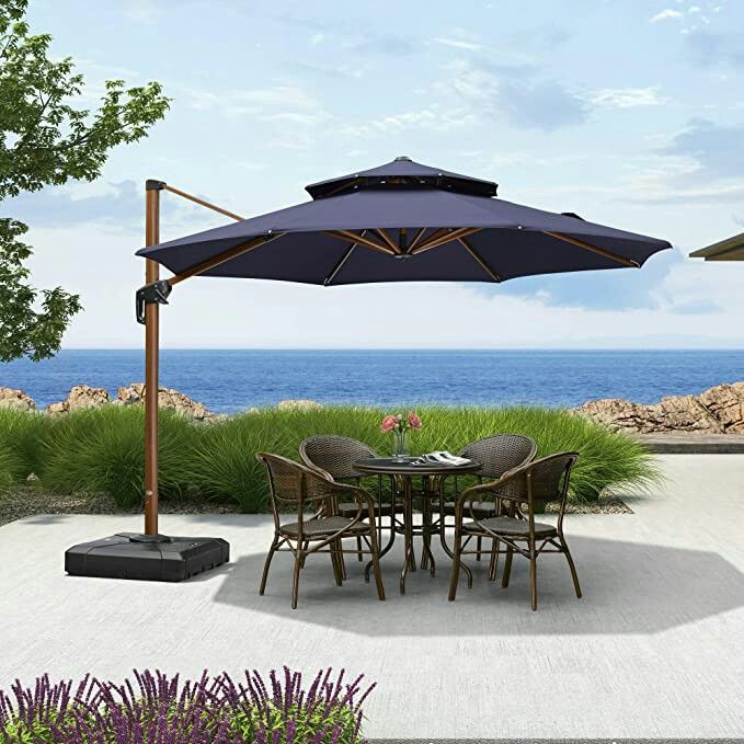 Purple Leaf 11ft Patio Umbrella Outdoor Round Large Cantilever Windproof Purple Leaf 11ft Patio Umbrella Outdoor, Purple Leaf Offset Patio Umbrella Base In Ground