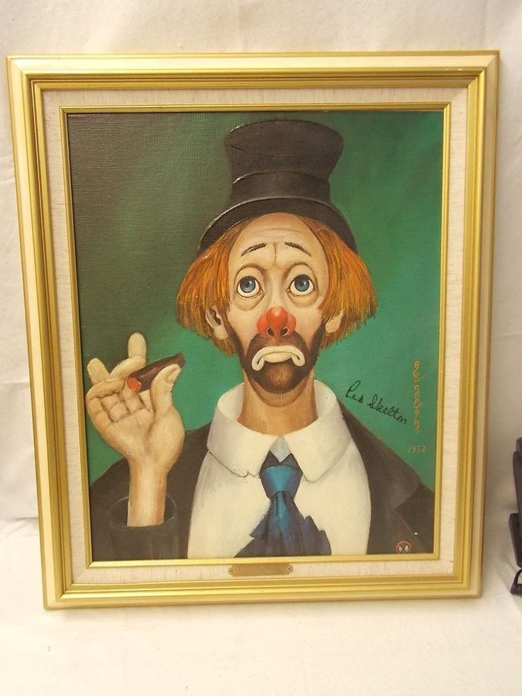 Red skelton clown with cigar framed original signed painting 309 out of
