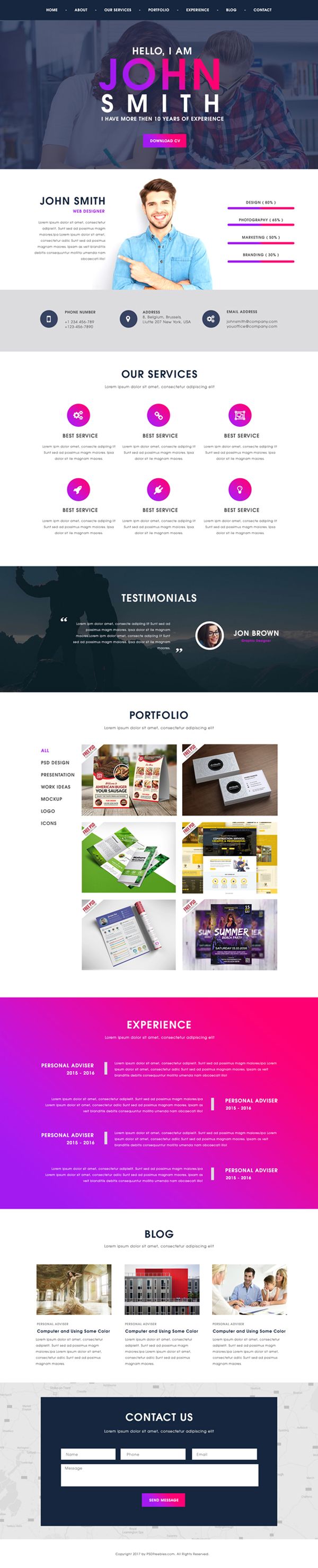 one page portfolio template
