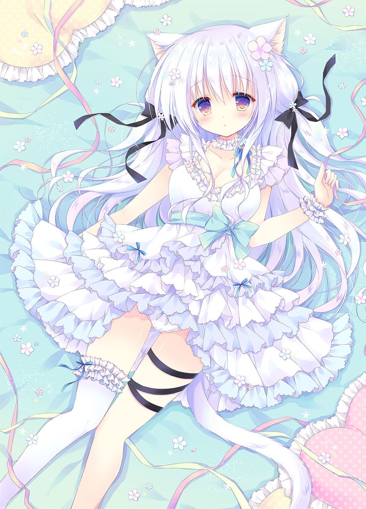 花とリボンのねこみみっこ イラスト 画 かわいい 花とリボンのねこみみっこ イラスト 画 かわいい
