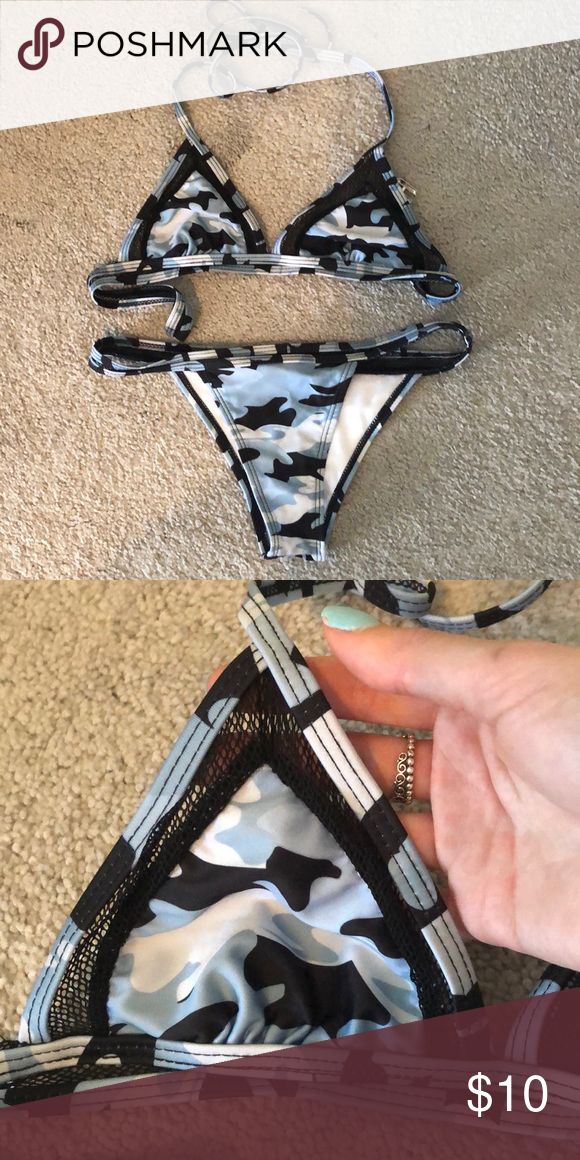Camo bikini never worn! Super cute zaful bikini with sheer parts on both top and...