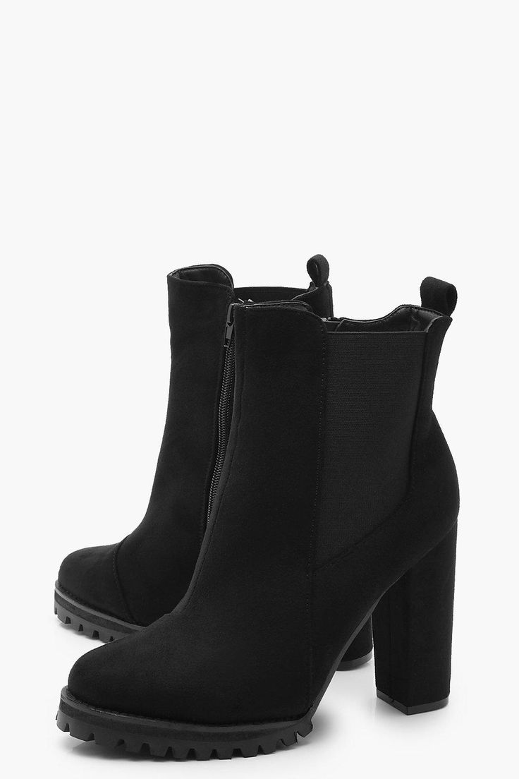 Cleated Platform Suedette Pull On Chelsea Boots Boots Black Chelsea cleated-platform-suedette-pull-on-chelsea-boots-boots-black-chelsea