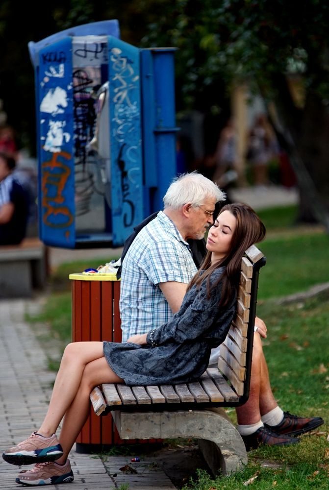 Street kissing outdoor grannies