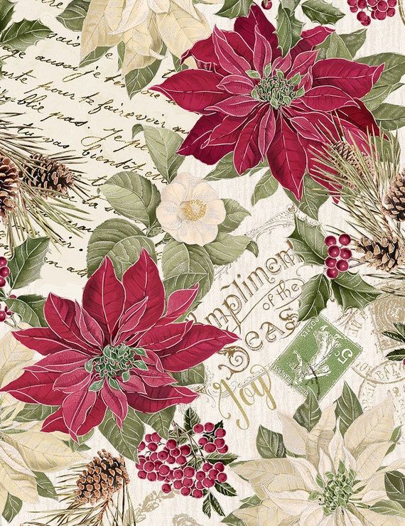 Merry Chistmas Metallic Fabric Packed Poinsettias