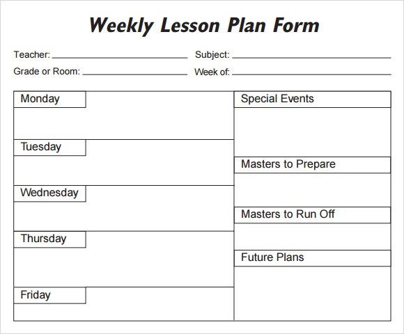 teacher weekly lesson plan template