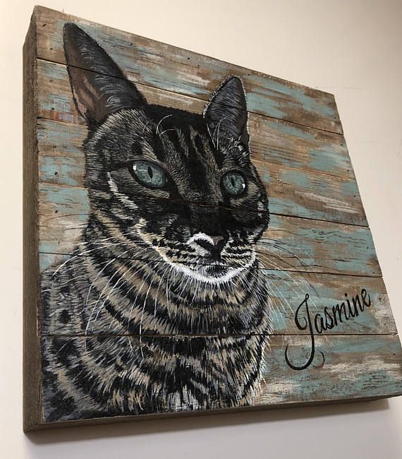 Bengal Cat Painting Custom Hand Painted Cat Portrait on Wood Etsy