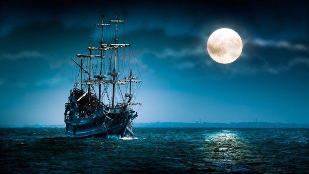 A0 Pirate Ship At Sea By Moonlight Wall Art Canvas Picture Print A1