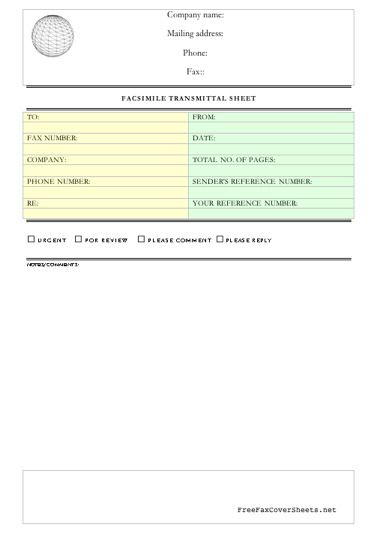 This professional fax cover sheet, accented with a globe-like sphere, is ideal for corporate faxes. Free to download and print