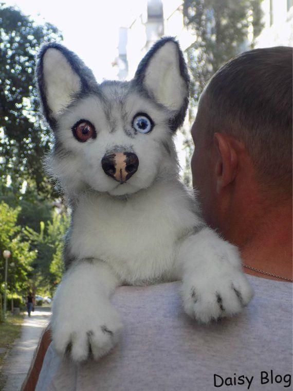 Siberian Husky Scarecrow Dog Ooak Handmade Gifts Animal Art