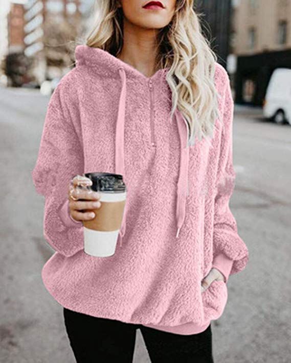 Damen Hoher Kragen Pulli Winter Fleece Half-Zip Sweatshirt Jumper Pullover Tops