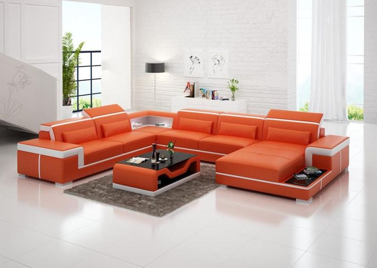 Modern Living Room Sofa Set Leather Sofas Plus Coffee Table Orange Black White Furniture Modern Living Room Sofa Set Leather, Orange And Black Sofa Sets