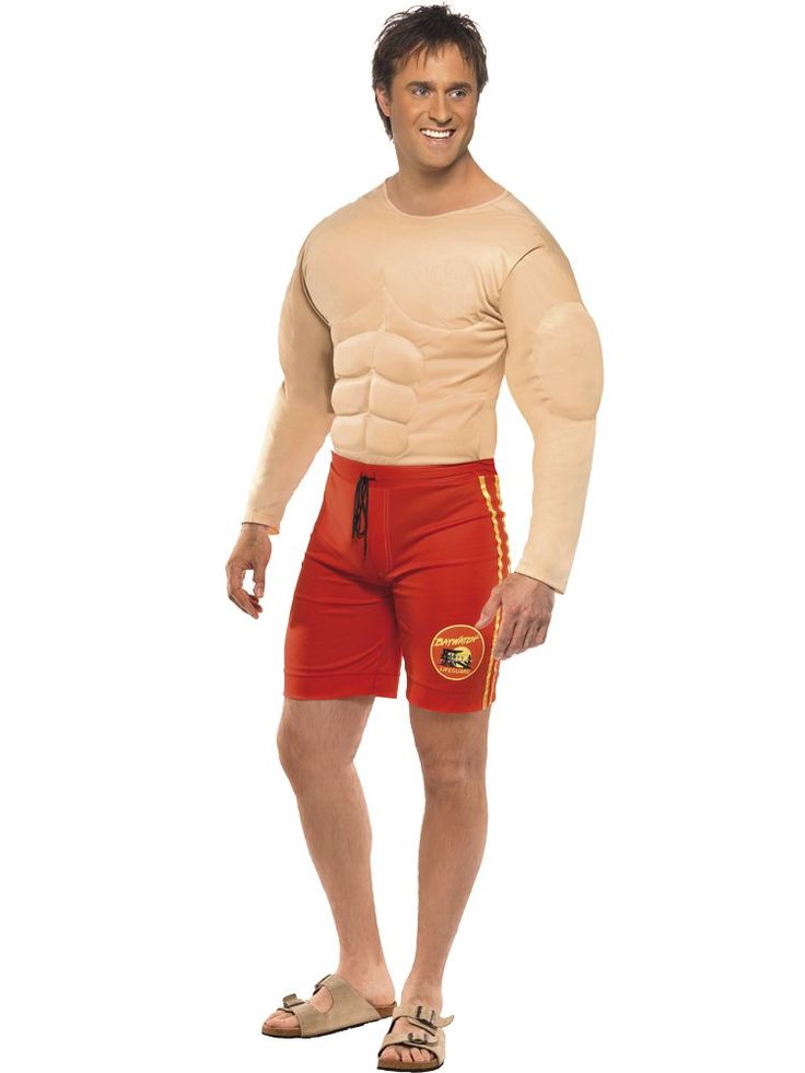 MENS BEACH LIFEGUARD FANCY DRESS COSTUME MUSCLE CHEST 80S 90S TV FILM CHARACTER