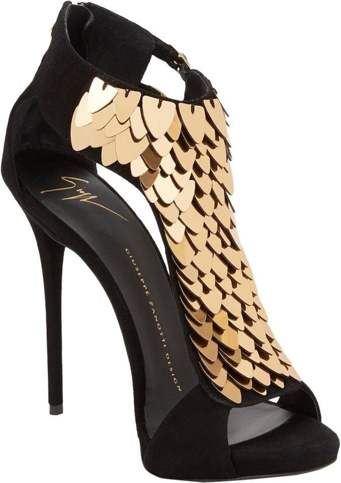 giuseppe zanotti black and gold heels