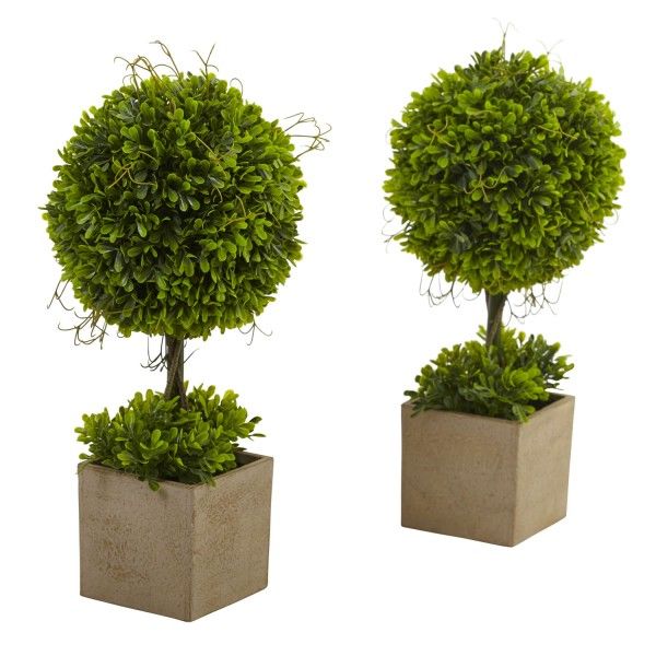 Barnyard Designs 2 5ft 30 Artificial Boxwood Topiary Ball Tree Shrubs Front Porch Home Decor Faux Fake Plant Decoration Set Of Silk Flower Arrangement Plants Outdoor Artificial Boxwood Topiary Ball, Fake Outdoor Topiary Plants