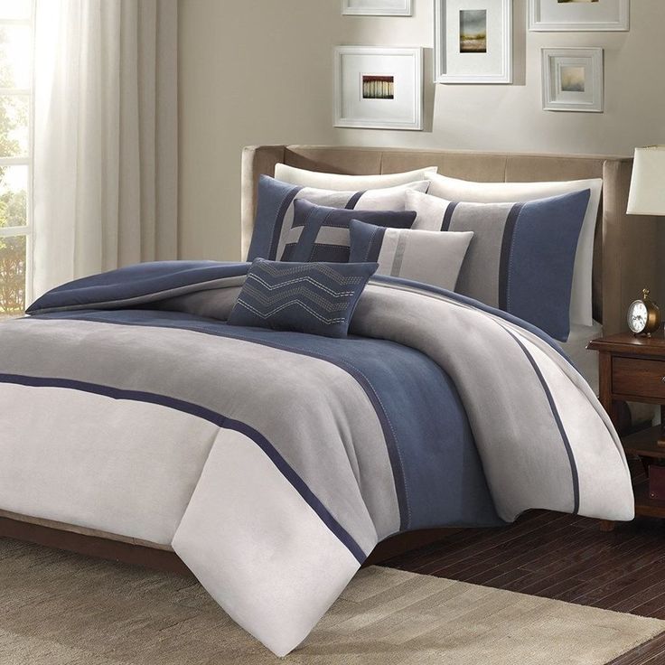 Luxury 6pc Microsuede Blue Grey Duvet Cover Bedding Set AND Decorative luxury-6pc-microsuede-blue-grey-duvet-cover-bedding-set-and-decorative