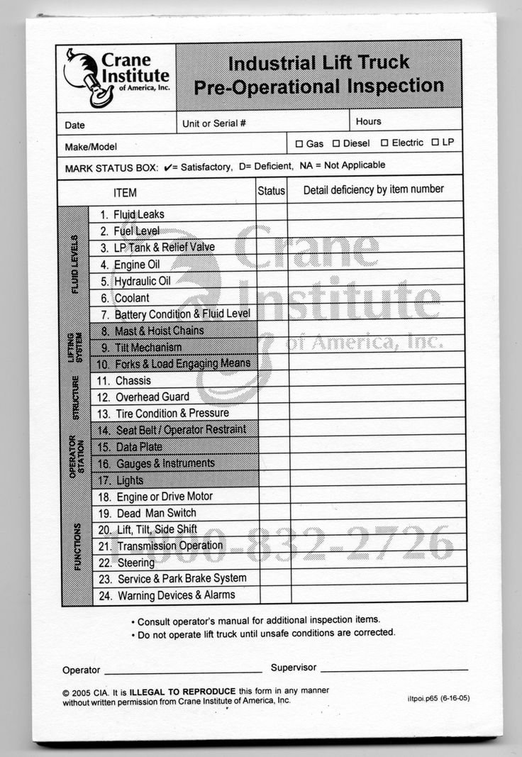 industrial lift truck periodic inspection checklist daily task checklist