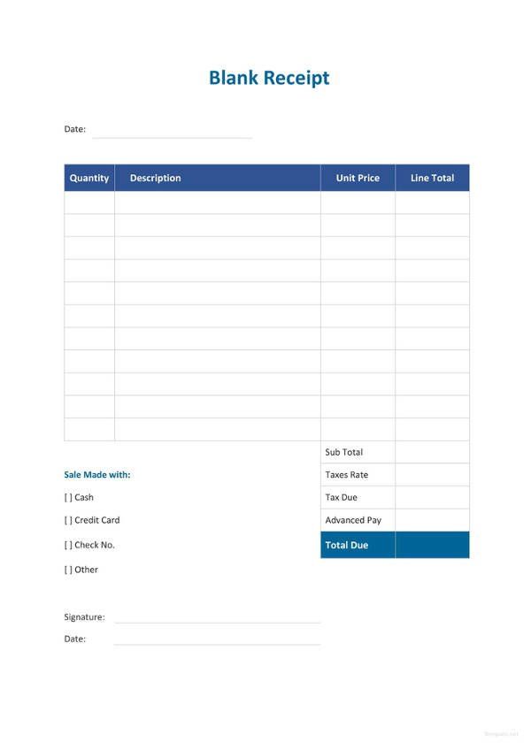 Blank Receipt Templates 9 Free Printable Word Excel Pdf