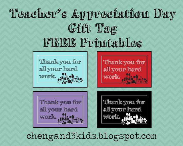 Teacher's Appreciation Day FREE Printable Gift Tags, available in blu… | Free teacher ...