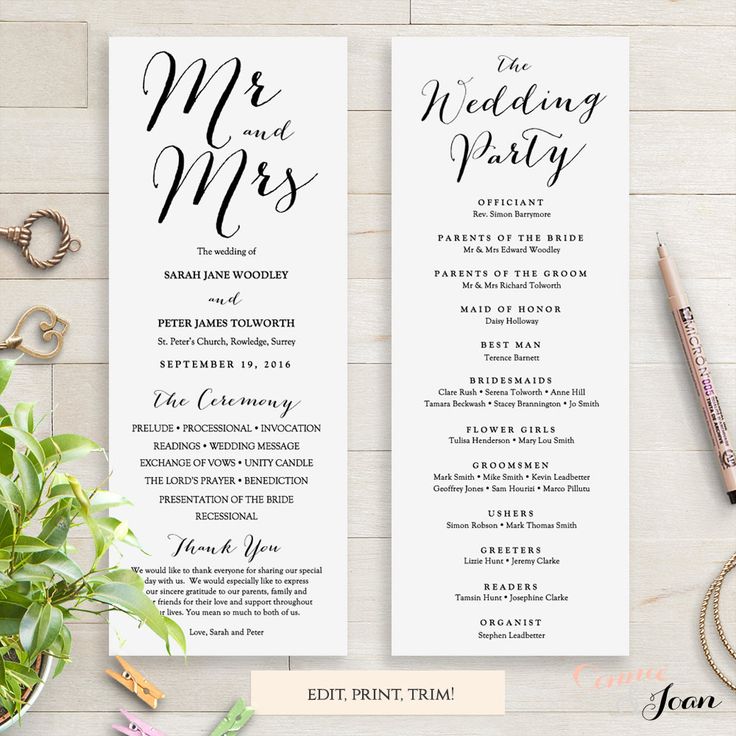 wedding order of service template
