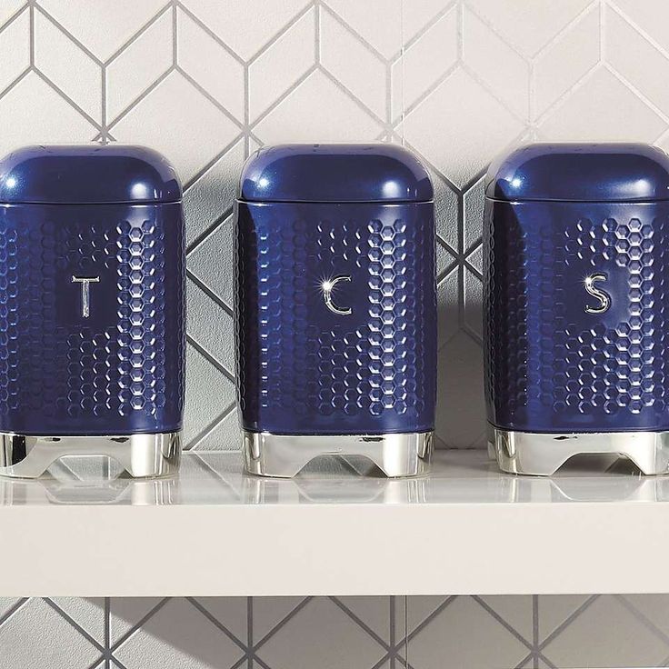 Set of 3 Lovello Blue Tea Coffee and Sugar Canisters Sugar canister
