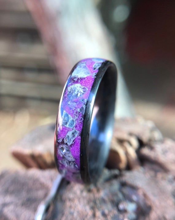 Chakra Opening Crystal Healing Carbon Fiber Aquamarine Thin Ring Purple Virgo Birthstone Nonconductive And Hypoallergenic