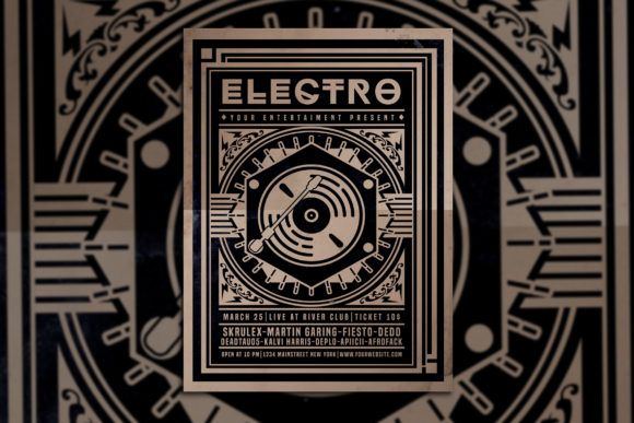 Download Free Vintage Electro Music Flyer Graphic By Muhamadiqbalhidayat Music Flyer Electro Music Graphic PSD Mockup Template