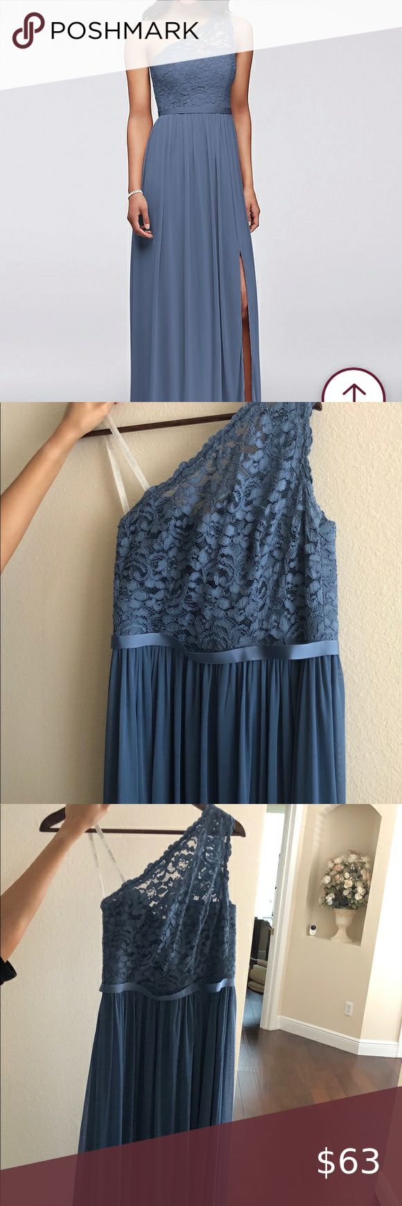 Steel Blue Davids Bridal One Shoulder Bridesmaid Bridesmaid Dress Colors One Shoulder