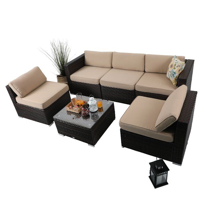 Breakwater Bay Soria Outdoor 6 Piece Rattan Sectional Seating Group With Cushions Wayfair Patio Sofa Set Patio Sofa Set Sectional, Wayfair Outdoor Furniture Sectionals