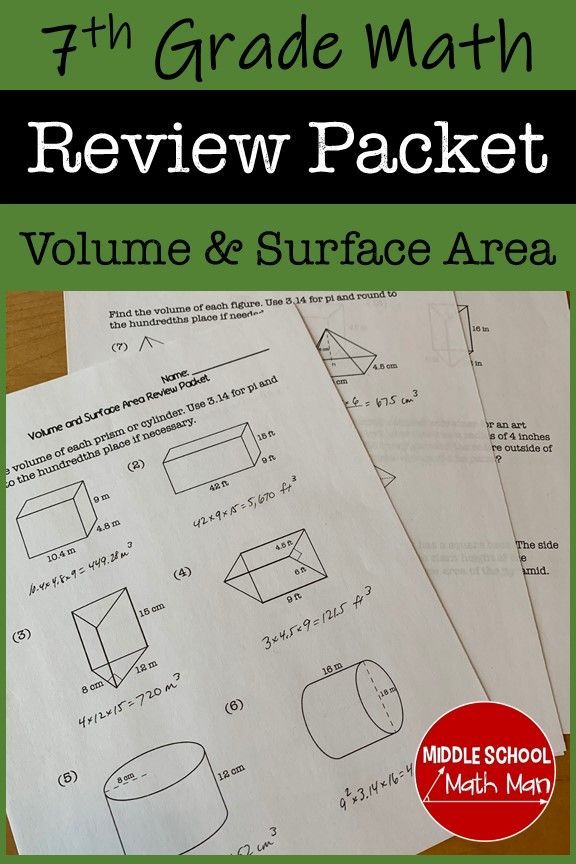 7th Grade Math Finding Volume and Surface Area Review