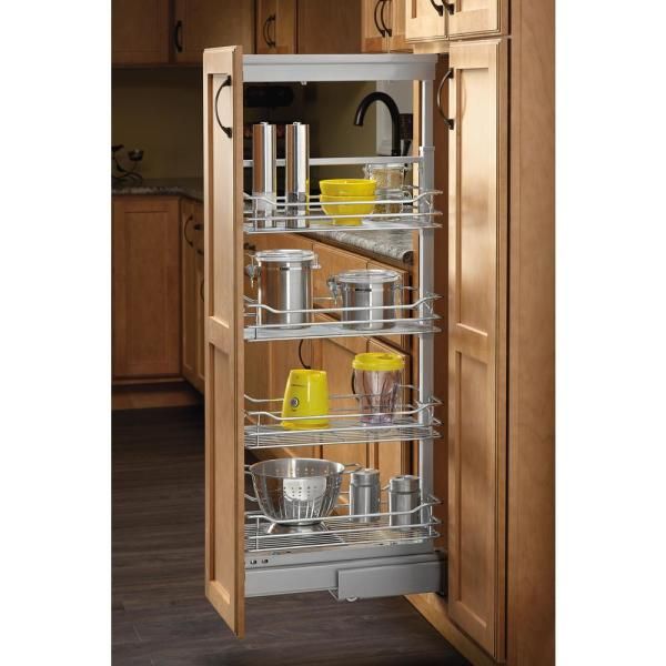Rev A Shelf 10 In Chrome 4 Basket Pull Out Pantry With Soft Close Slides 5758 Cr 1 The Home Depot Kitchen Storage Pulls Kitchen Storage, Pull Out Shelves For Cabinets Home Depot