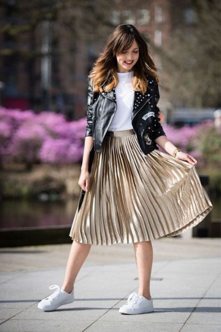 gold midi skirt outfit