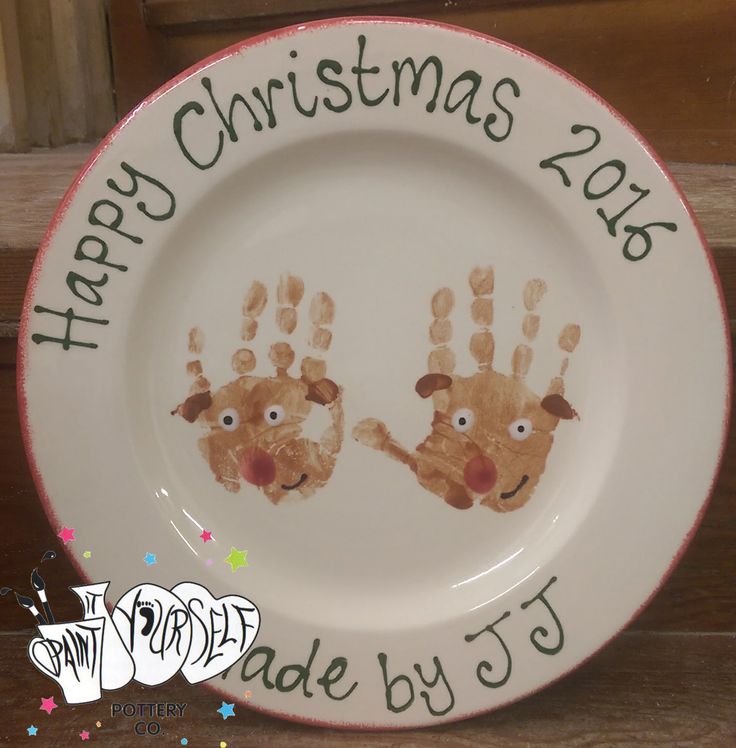 Reindeer Hand Print Plate Baby Footprints Childrens Prints Printed Reindeer Hand Print Plate Baby Footprints Childrens Prints Printed