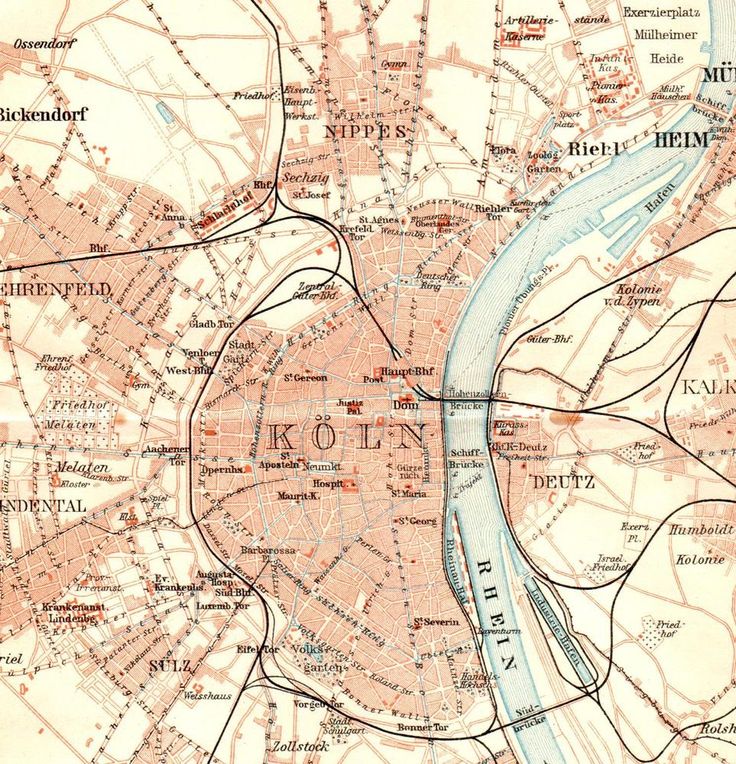 antique map cologne 1910 karte kln rhin rhine river keulen kaart plattegrond