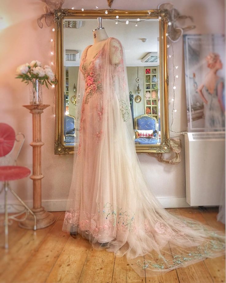 Blush tulle and silk chiffon with bespoke embroidery…a romantic gown and cape … Blush tulle and silk chiffon with bespoke embroidery…a romantic gown and cape …