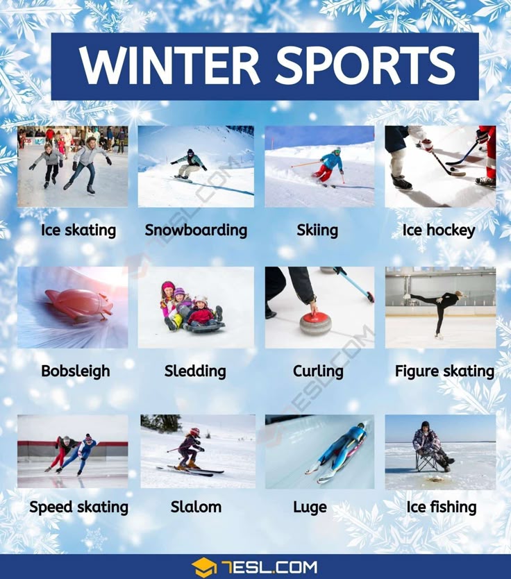 An Advertisement For Winter Sports With Pictures Of People Skiing 